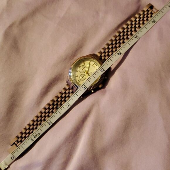 NEW Rose Gold Tone Chronograph Style Ladies Watch Gold Face Wristwatch Timepiece - Picture 6 of 8